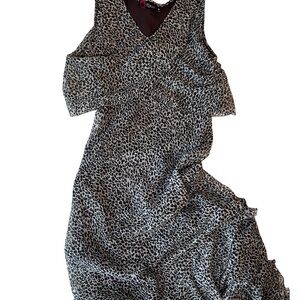 Leopard Cheetah Print Slip Maxi Dress Y2K Indie Sleaze Ruffle Hem M